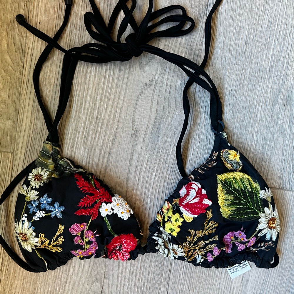 Agua Bendita Valle Embroidered/Beaded Bikini top Sz L